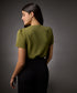Vneck Short Sleeve Chiffon Top-Green